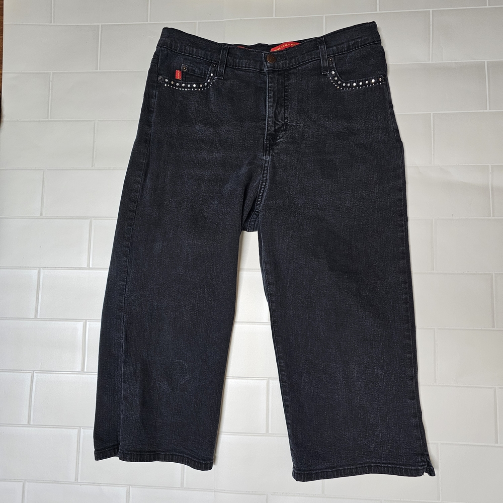 NYDJ Not Your Daughter’s Jeans 12P Tummy Tuck Black Crop Jeans Rhinestone Pocket